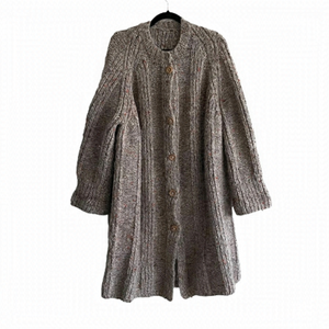 HAND KNIT Wool Button Front Long Cardigan Sweater Coat XL